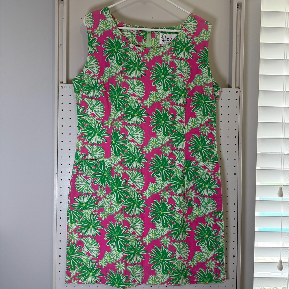 Lilly Pulitzer A-Line Dress Womens 14 Pink Green Floral VTG ‎ Sleeveless Preppy